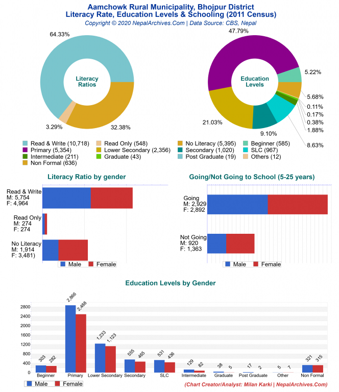 Literacy, Education Levels & Schooling Charts of Aamchowk Rural Municipality