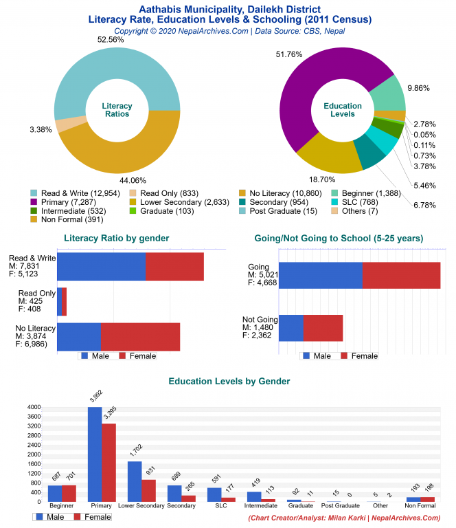 Literacy, Education Levels & Schooling Charts of Aathabis Municipality