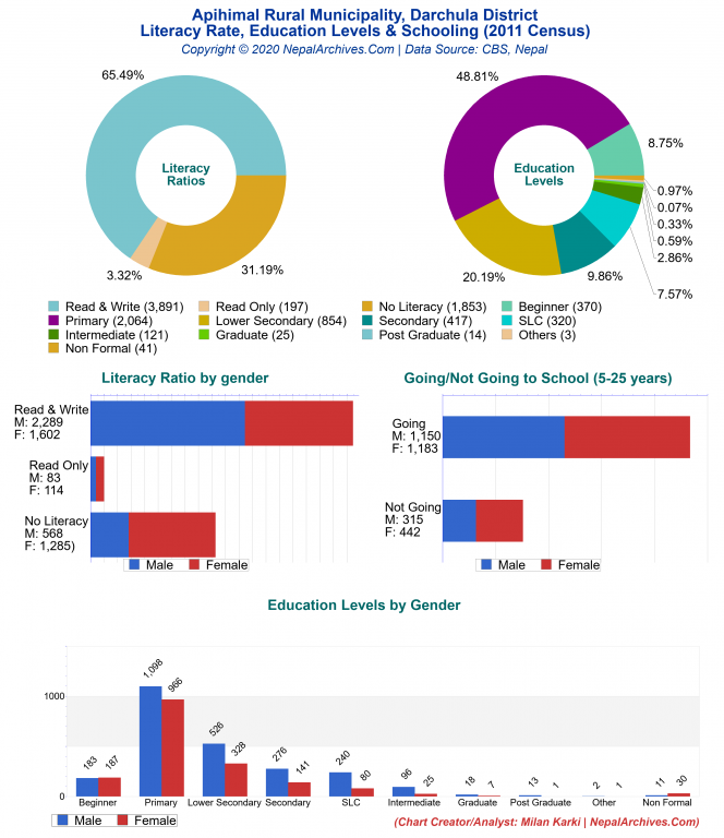 Literacy, Education Levels & Schooling Charts of Apihimal Rural Municipality