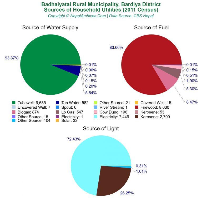 Household Utilities Pie Charts of Badhaiyatal Rural Municipality