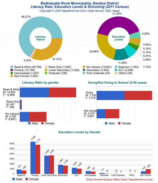 Literacy, Education Levels & Schooling Charts of Badhaiyatal Rural Municipality