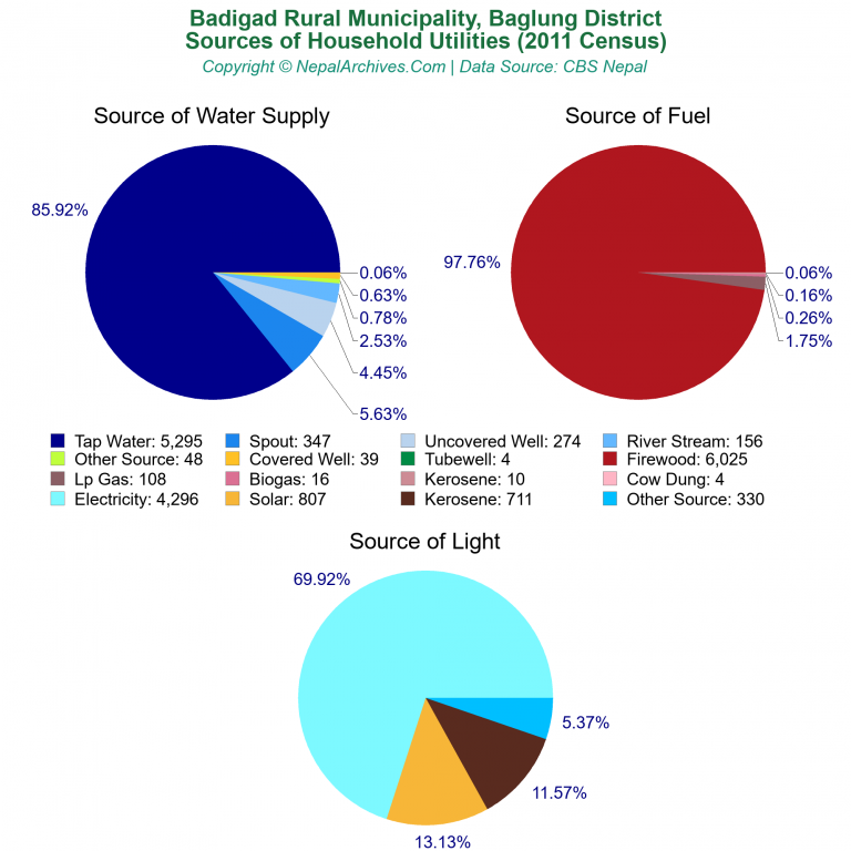 Household Utilities Pie Charts of Badigad Rural Municipality