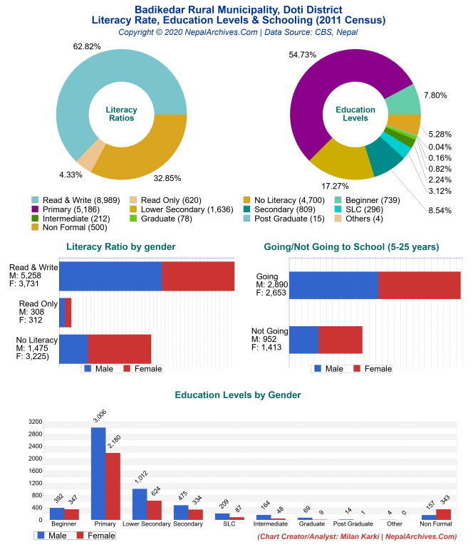 Literacy, Education Levels & Schooling Charts of Badikedar Rural Municipality