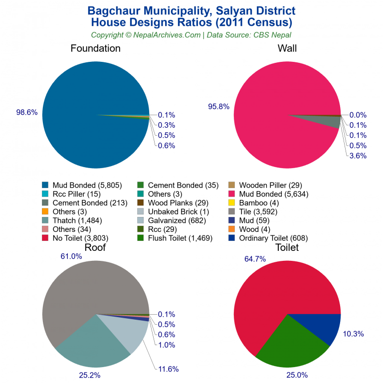 House Design Ratios Pie Charts of Bagchaur Municipality