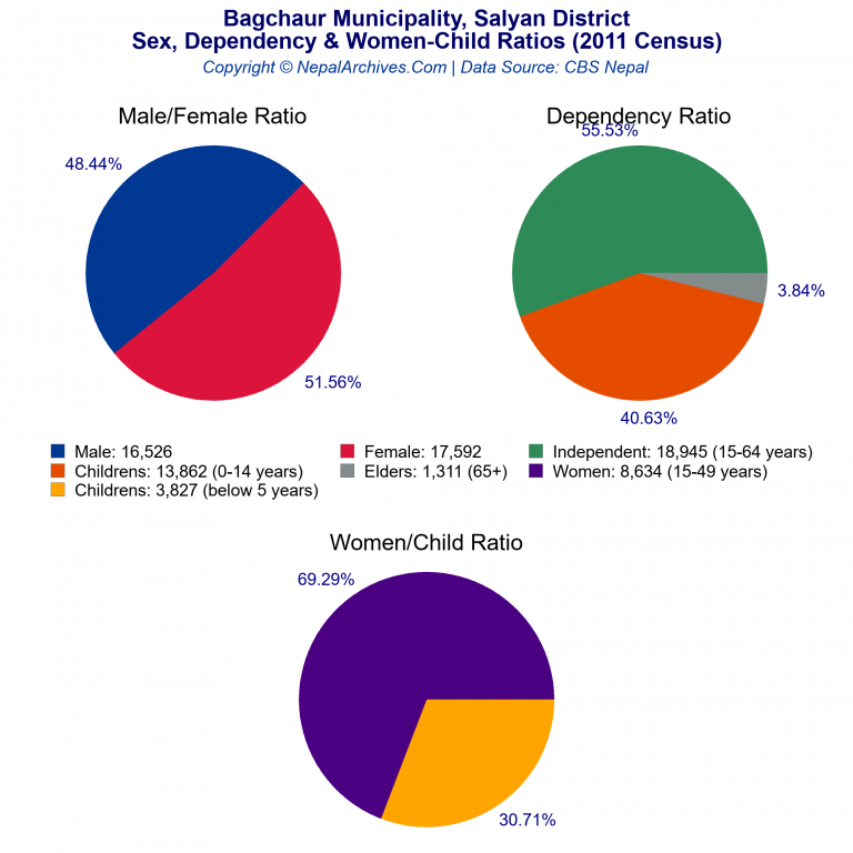 Sex, Dependency & Women-Child Ratio Charts of Bagchaur Municipality