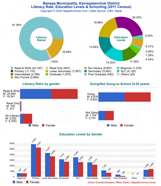 Literacy, Education Levels & Schooling Charts of Banepa Municipality