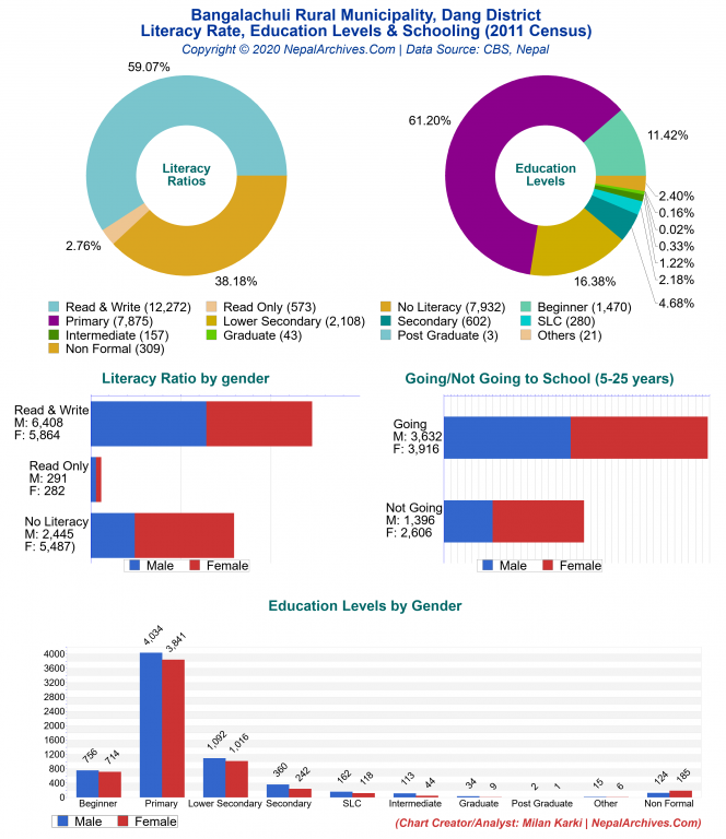 Literacy, Education Levels & Schooling Charts of Bangalachuli Rural Municipality