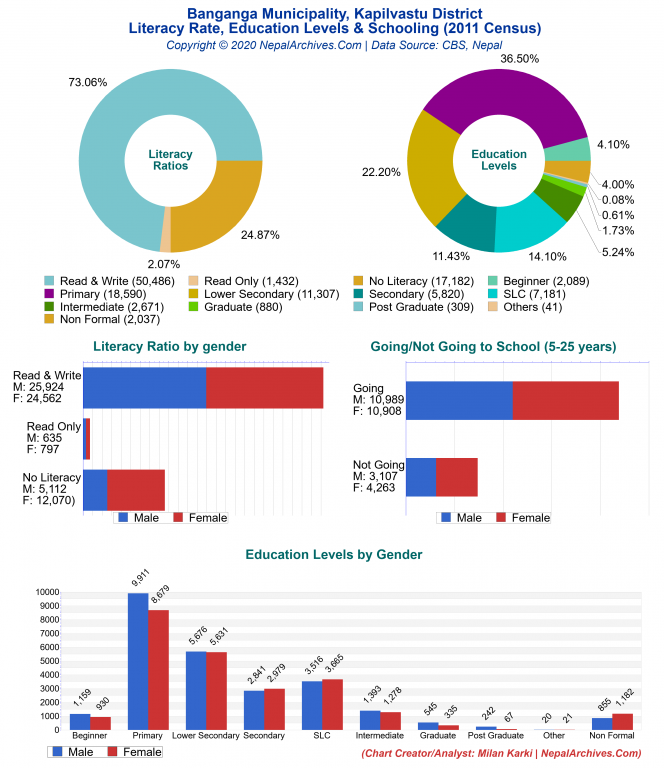 Literacy, Education Levels & Schooling Charts of Banganga Municipality