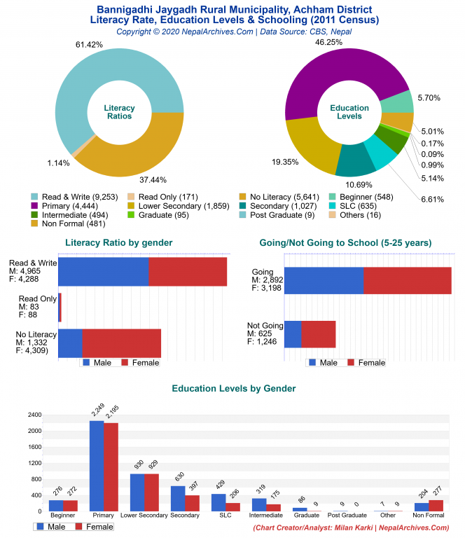 Literacy, Education Levels & Schooling Charts of Bannigadhi Jaygadh Rural Municipality