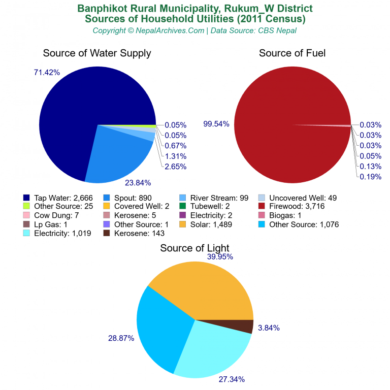 Household Utilities Pie Charts of Banphikot Rural Municipality