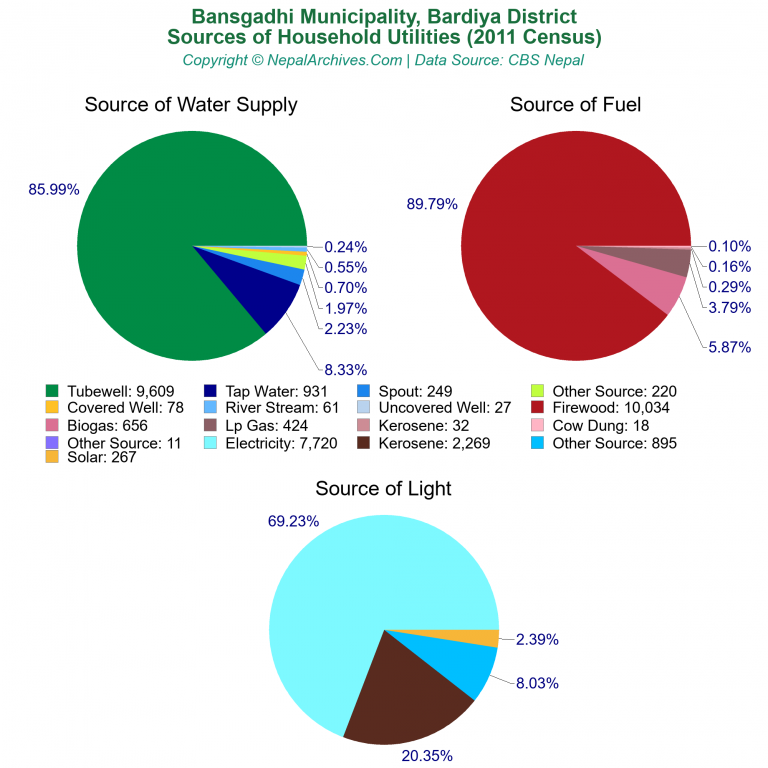 Household Utilities Pie Charts of Bansgadhi Municipality