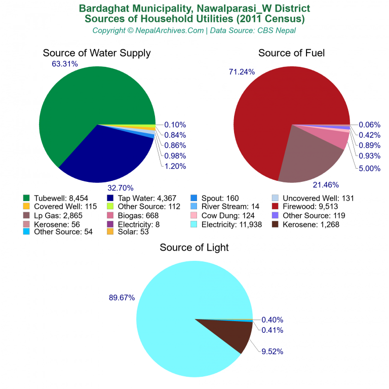 Household Utilities Pie Charts of Bardaghat Municipality