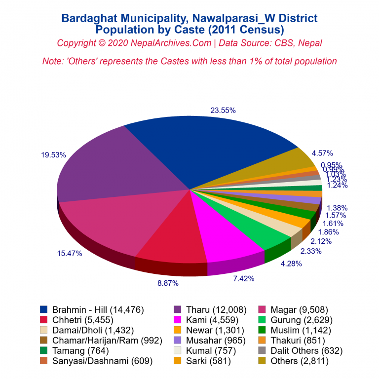 Population by Castes Chart of Bardaghat Municipality