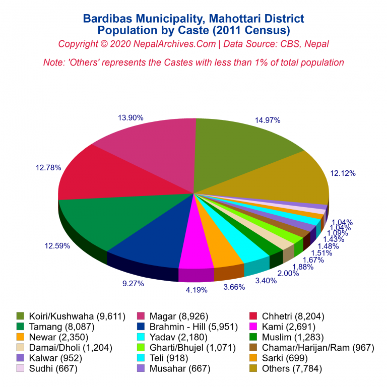 Population by Castes Chart of Bardibas Municipality