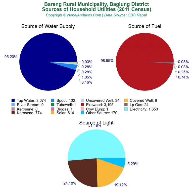 Household Utilities Pie Charts of Bareng Rural Municipality