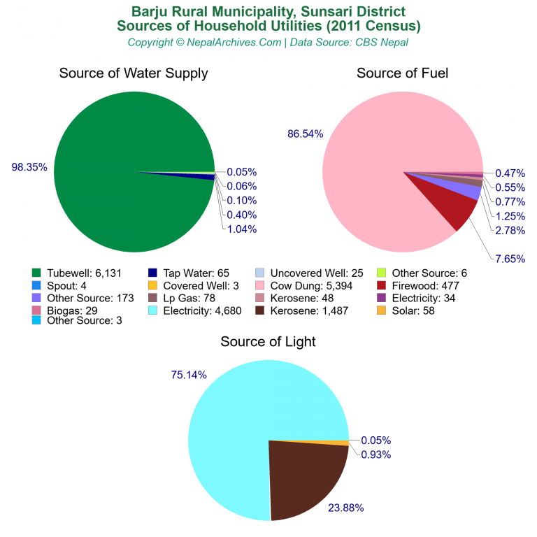 Household Utilities Pie Charts of Barju Rural Municipality