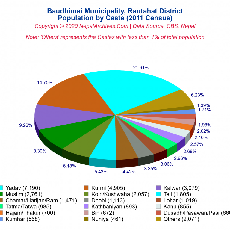 Population by Castes Chart of Baudhimai Municipality