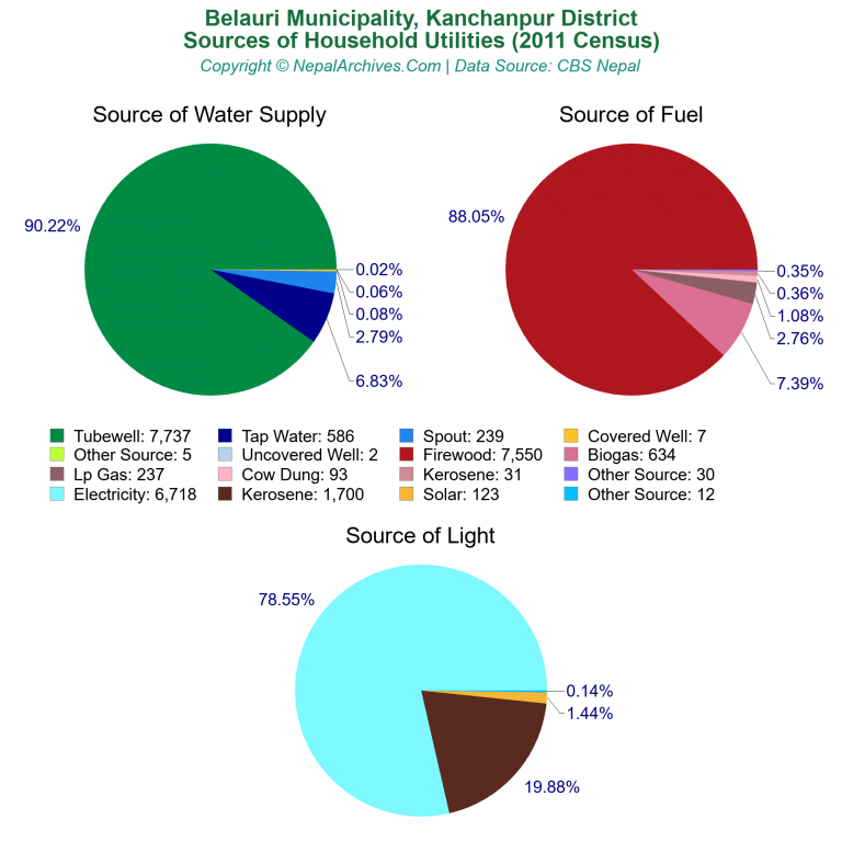 Household Utilities Pie Charts of Belauri Municipality