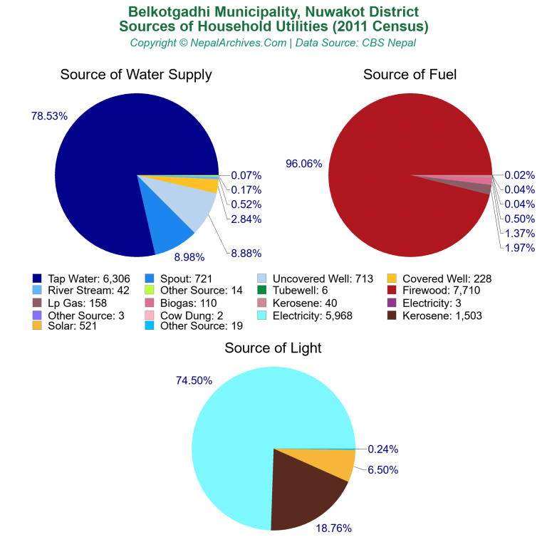 Household Utilities Pie Charts of Belkotgadhi Municipality