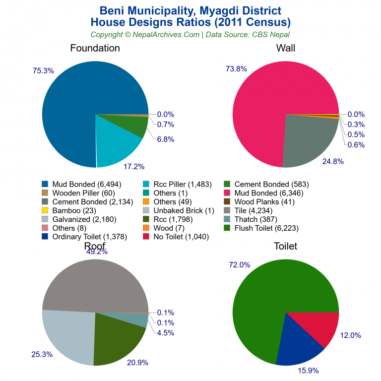 House Design Ratios Pie Charts of Beni Municipality