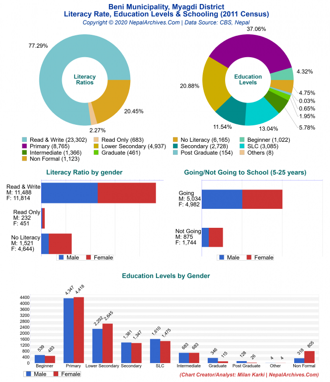 Literacy, Education Levels & Schooling Charts of Beni Municipality