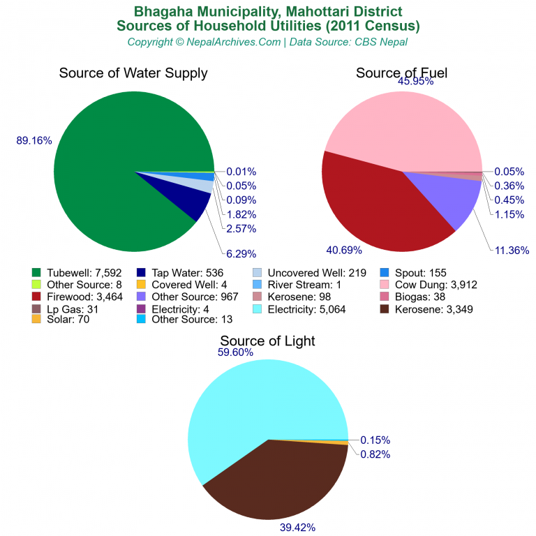 Household Utilities Pie Charts of Bhagaha Municipality