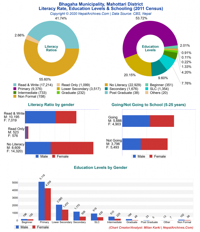 Literacy, Education Levels & Schooling Charts of Bhagaha Municipality