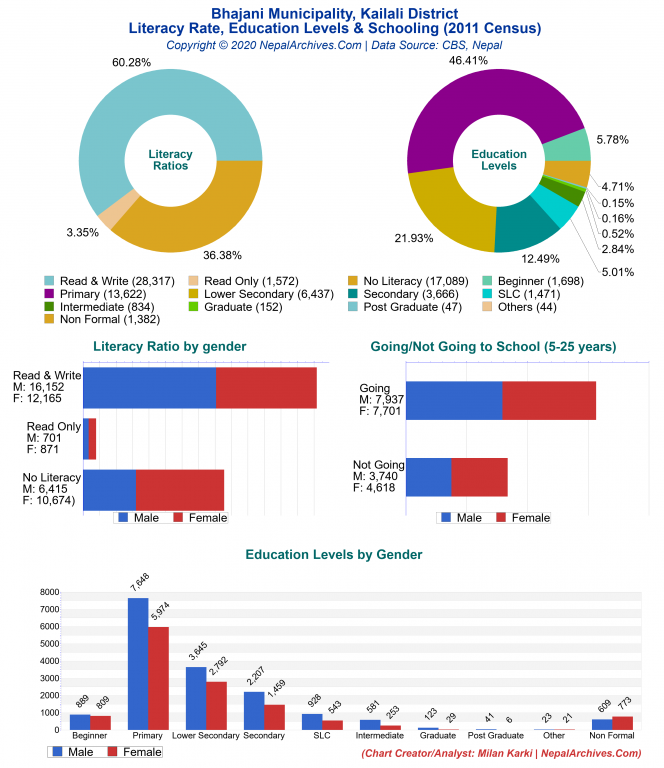 Literacy, Education Levels & Schooling Charts of Bhajani Municipality