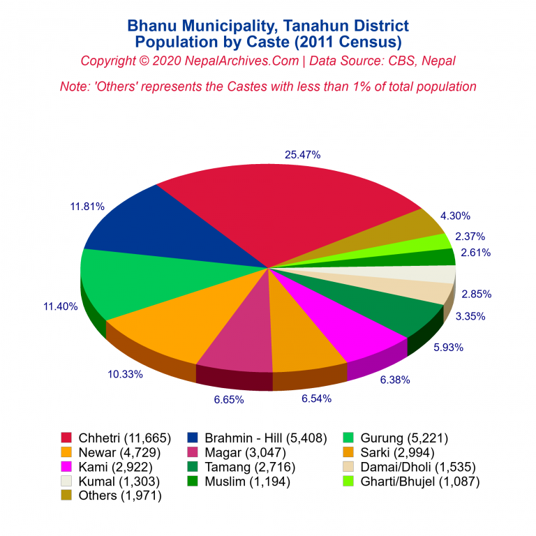 Population by Castes Chart of Bhanu Municipality