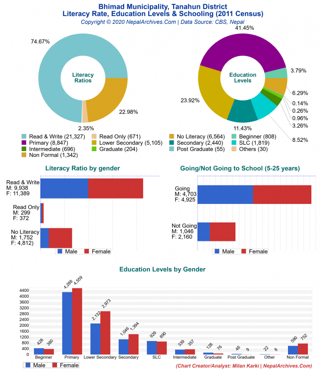 Literacy, Education Levels & Schooling Charts of Bhimad Municipality