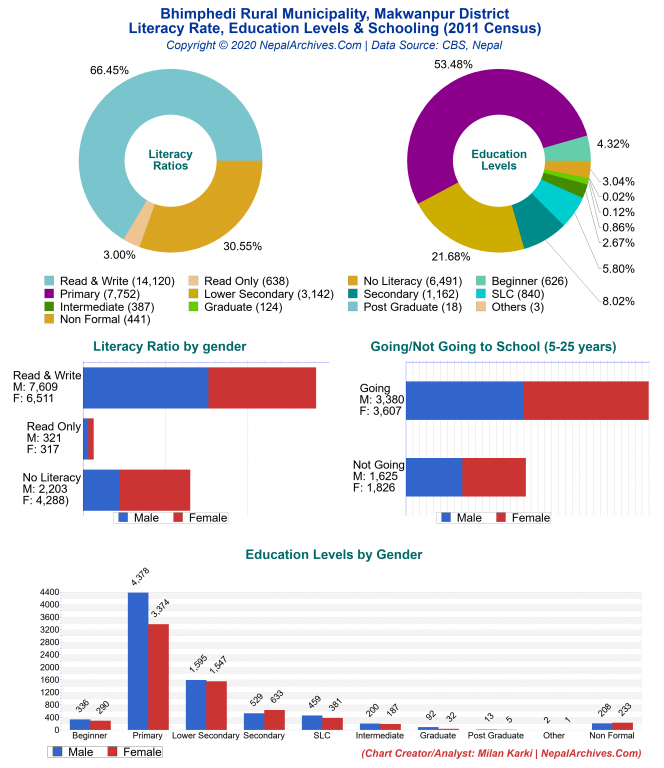 Literacy, Education Levels & Schooling Charts of Bhimphedi Rural Municipality