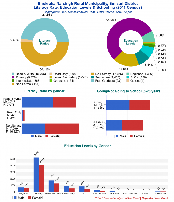 Literacy, Education Levels & Schooling Charts of Bhokraha Narsingh Rural Municipality