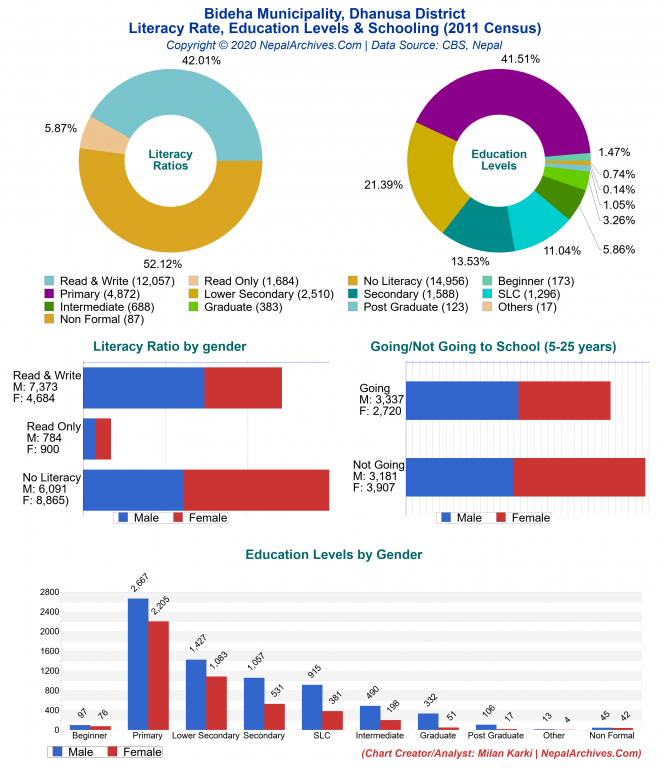 Literacy, Education Levels & Schooling Charts of Bideha Municipality