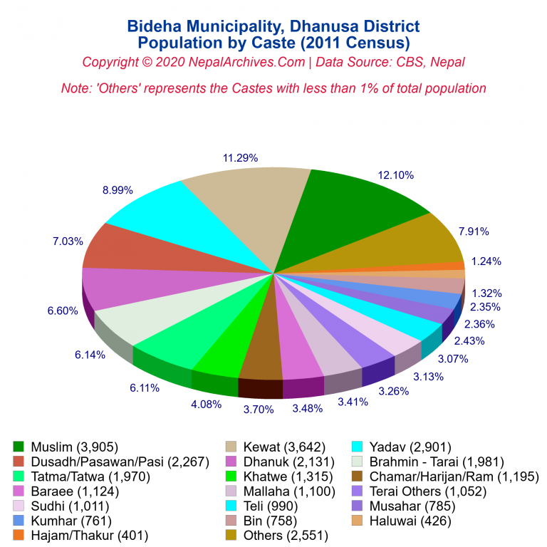 Population by Castes Chart of Bideha Municipality