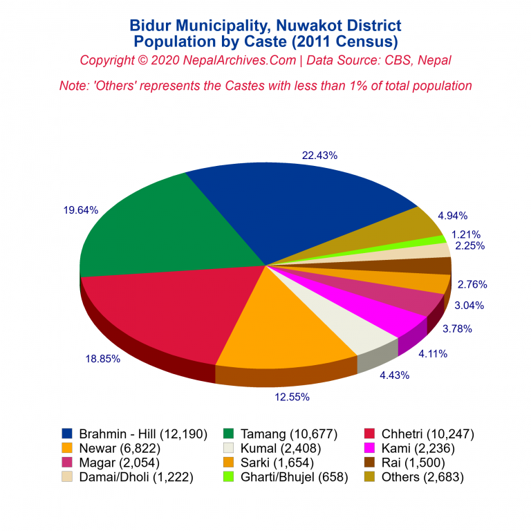 Population by Castes Chart of Bidur Municipality