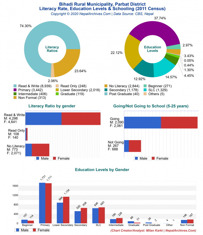 Literacy, Education Levels & Schooling Charts of Bihadi Rural Municipality