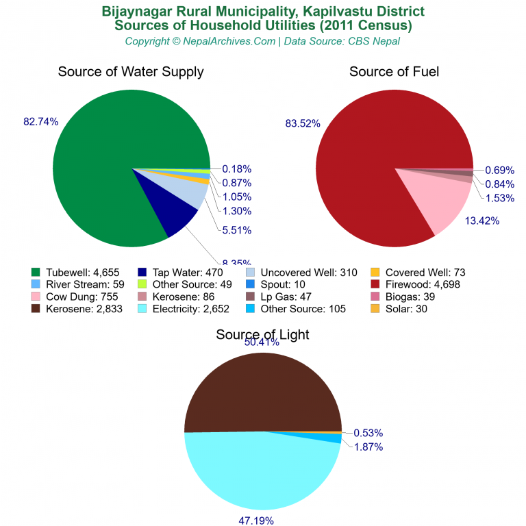 Household Utilities Pie Charts of Bijaynagar Rural Municipality