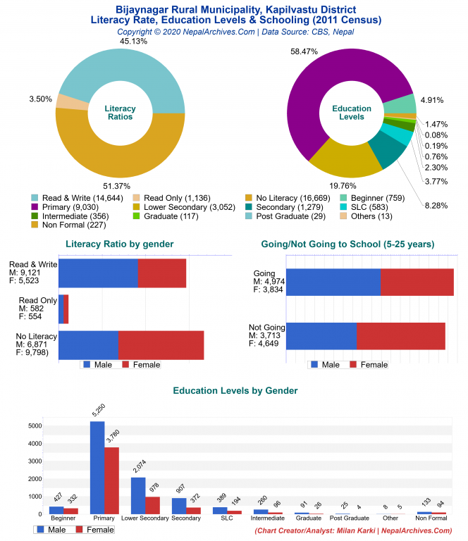 Literacy, Education Levels & Schooling Charts of Bijaynagar Rural Municipality