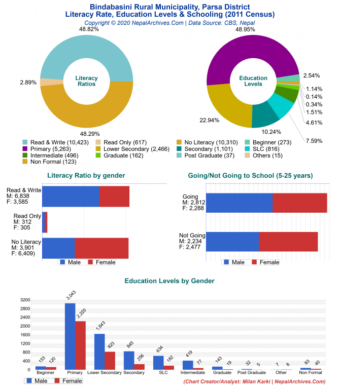 Literacy, Education Levels & Schooling Charts of Bindabasini Rural Municipality