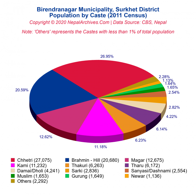 Population by Castes Chart of Birendranagar Municipality