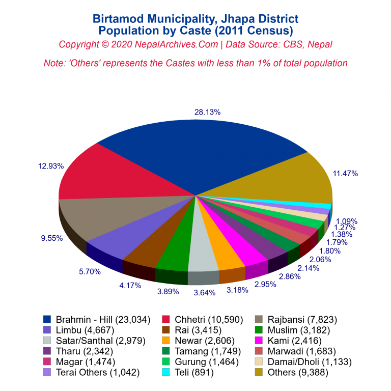 Population by Castes Chart of Birtamod Municipality