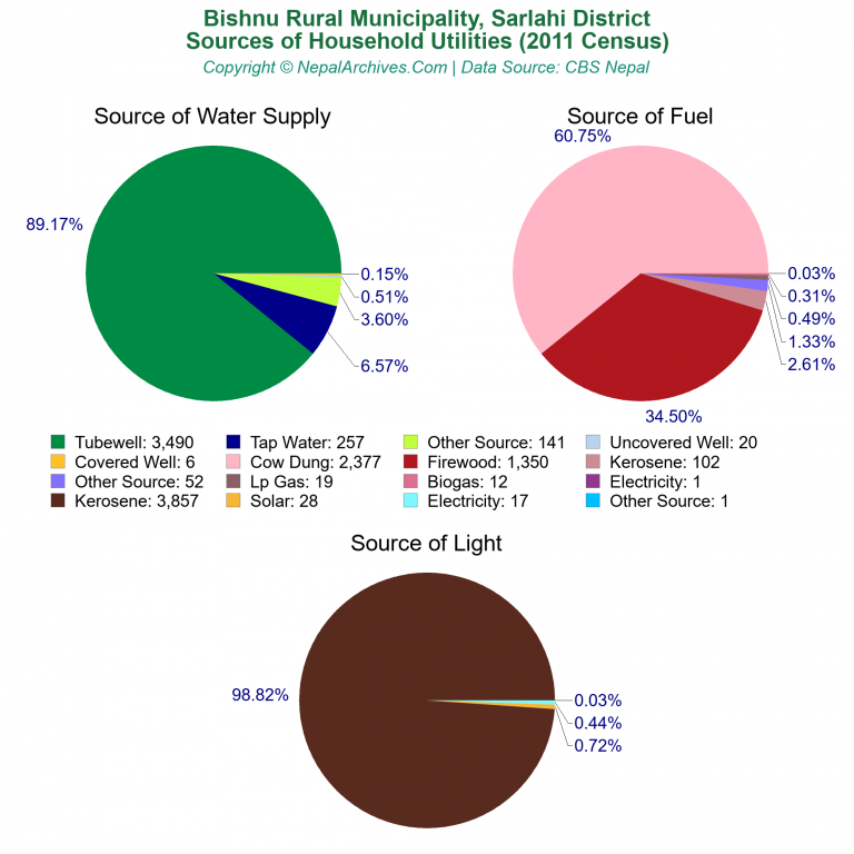 Household Utilities Pie Charts of Bishnu Rural Municipality