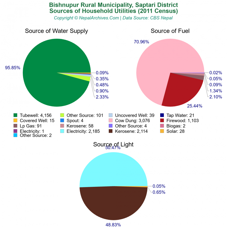 Household Utilities Pie Charts of Bishnupur Rural Municipality