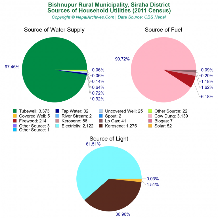 Household Utilities Pie Charts of Bishnupur Rural Municipality