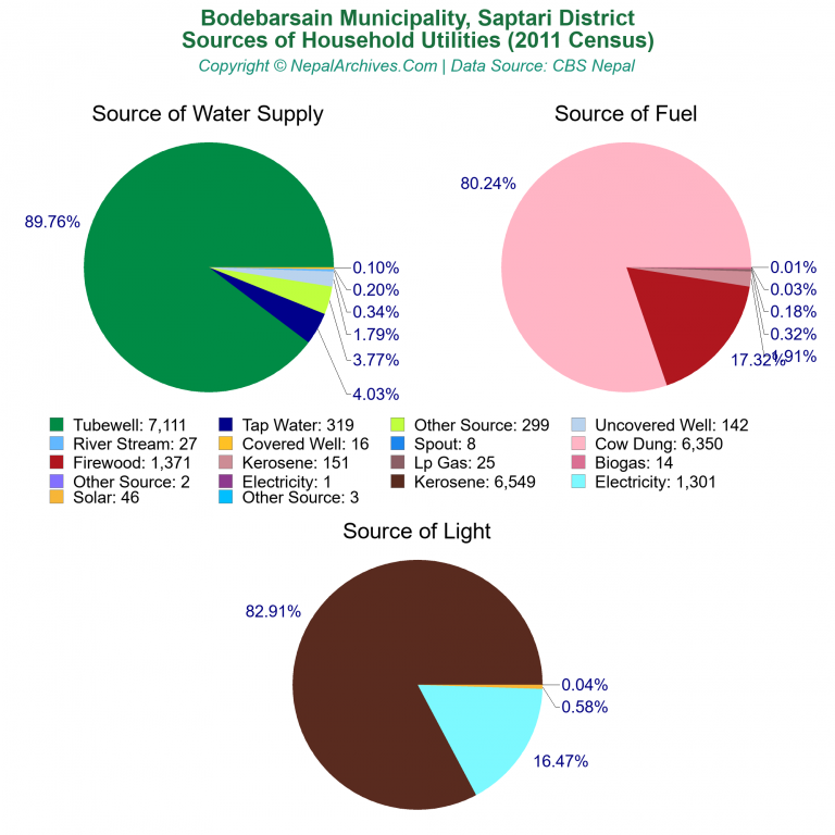Household Utilities Pie Charts of Bodebarsain Municipality