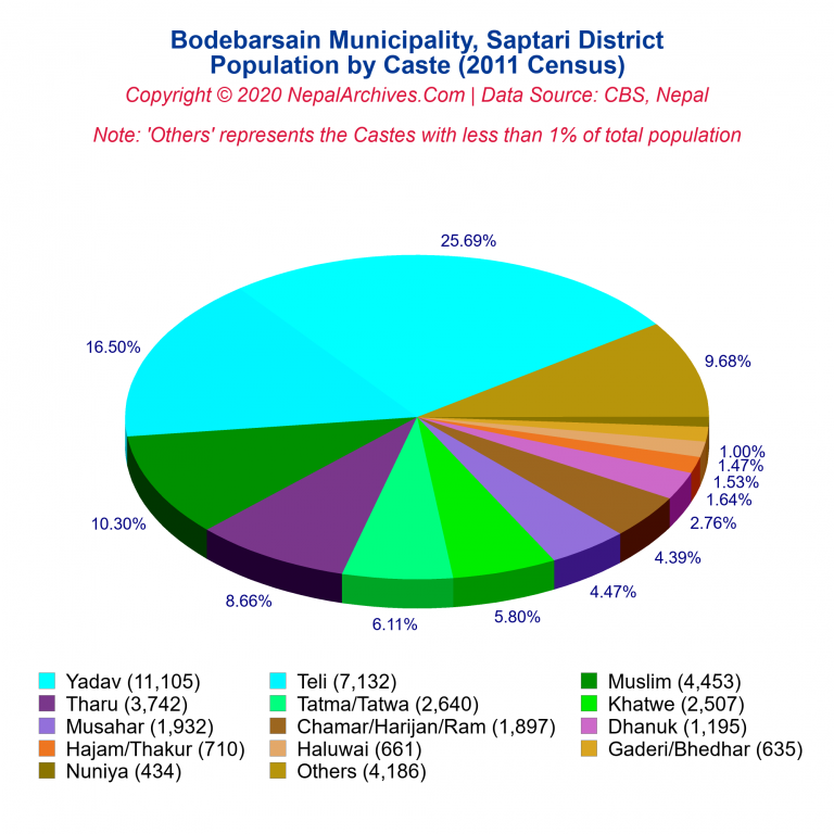 Population by Castes Chart of Bodebarsain Municipality