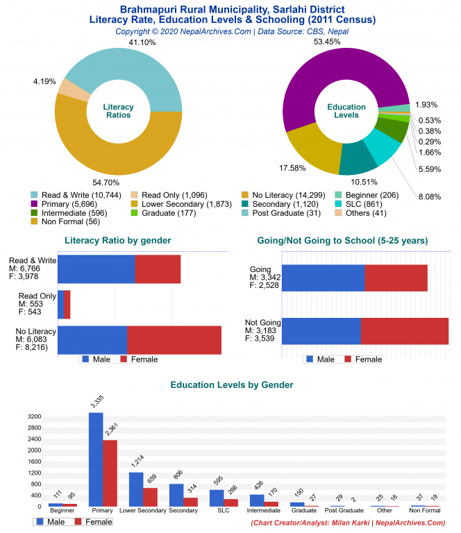 Literacy, Education Levels & Schooling Charts of Brahmapuri Rural Municipality