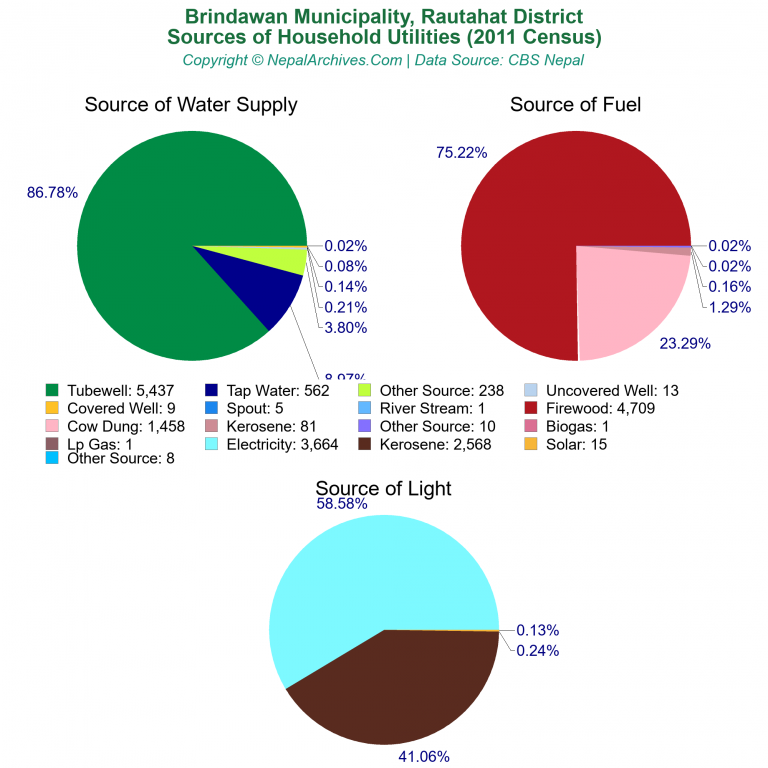 Household Utilities Pie Charts of Brindawan Municipality