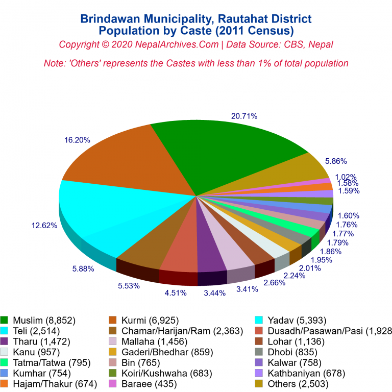 Population by Castes Chart of Brindawan Municipality