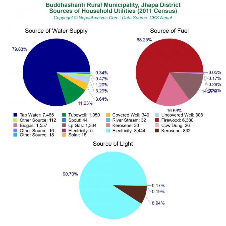 Household Utilities Pie Charts of Buddhashanti Rural Municipality